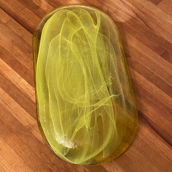 Vintage Serving Platter Green and White Glass Plate - Picture 2 of 8